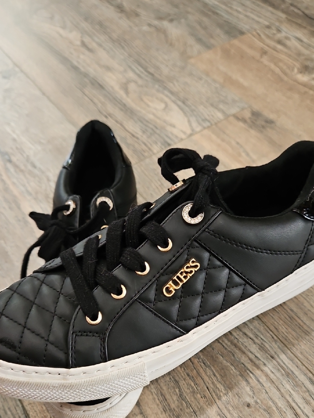 Guess Black Quilted Sneakers with Gold Logo